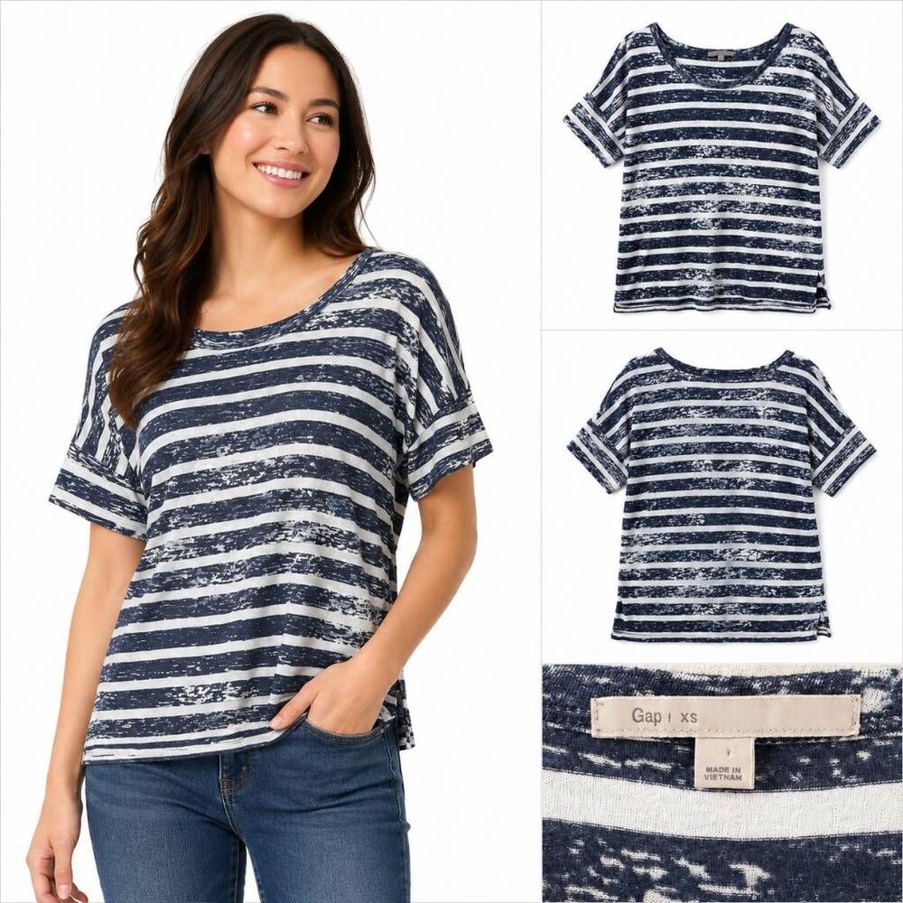 Gap XS SS Navy White Striped Top